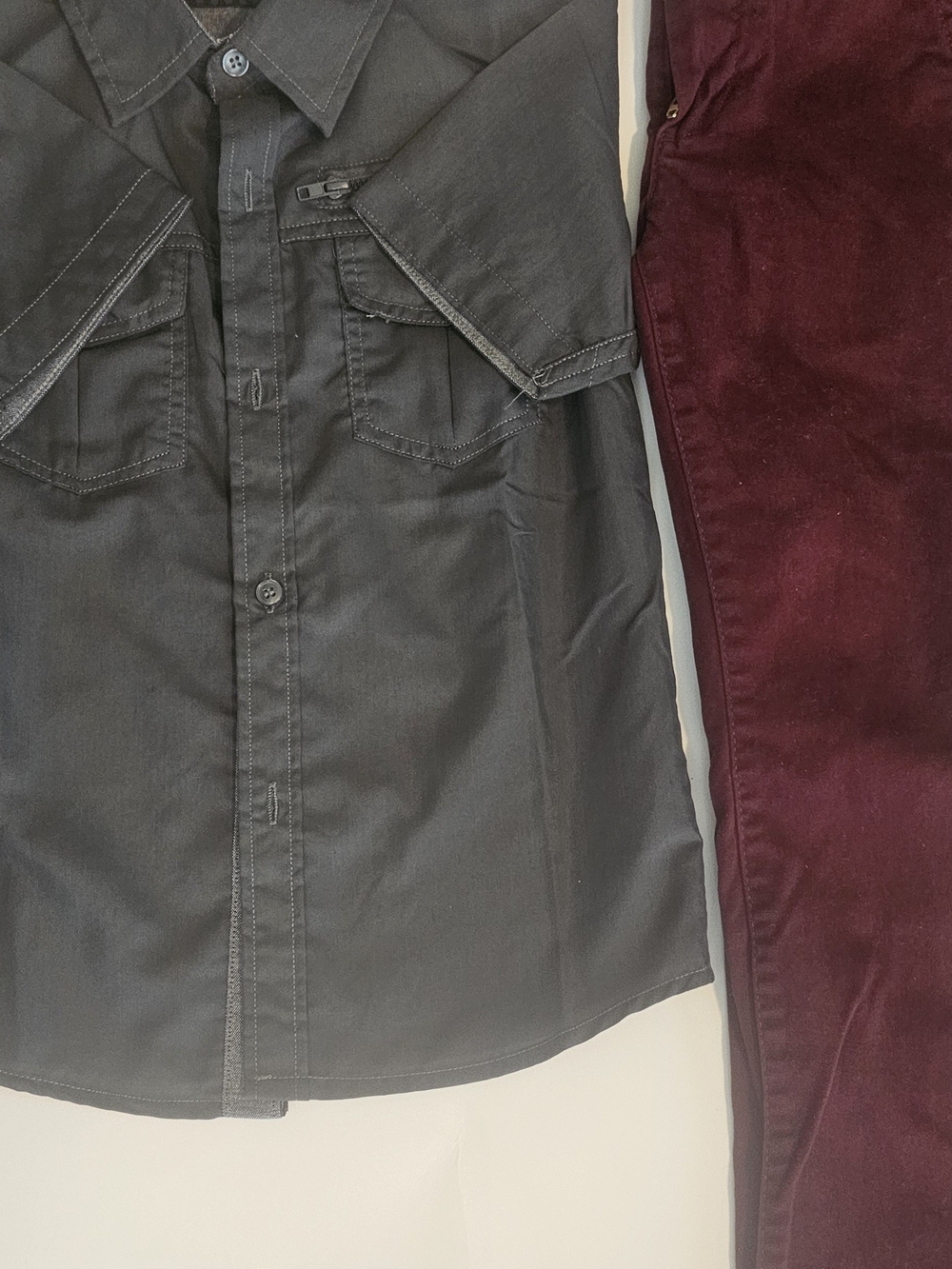 The Children's Place Black Button-Down Shirt.  Paired With Burgundy Soft Pants